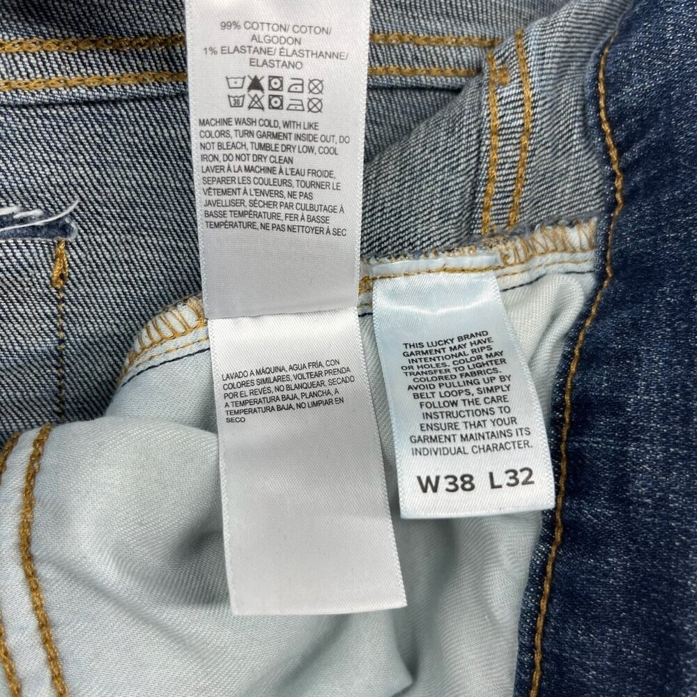 Lucky Brand Jeans Mens 38x32 Dark Wash Whiskered Denim 121 Slim Straight Stretch - Picture 12 of 13